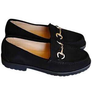 NWOB Pascucci Horse Bit Top-Stitched Suede Lug Sole Loafers 38 8 Black Gold